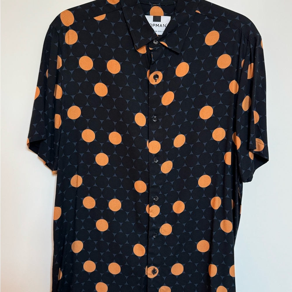 Topman Black Shirt with Orange Geometric Design